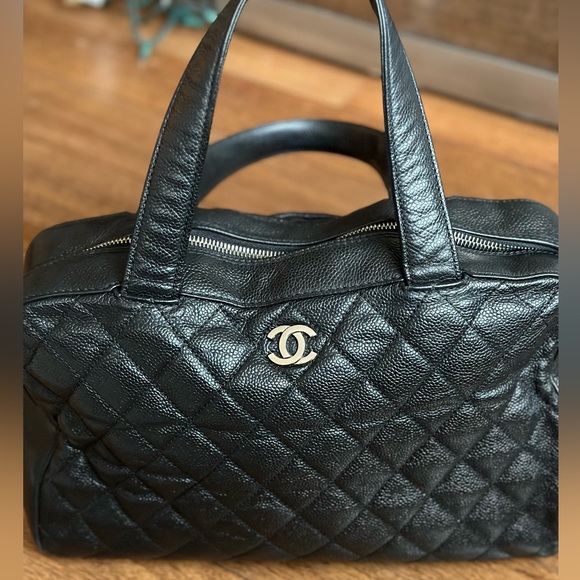 Authentic Chanel bag purse black caviar leather $5800 Bowler quilted - Picture 3 of 16